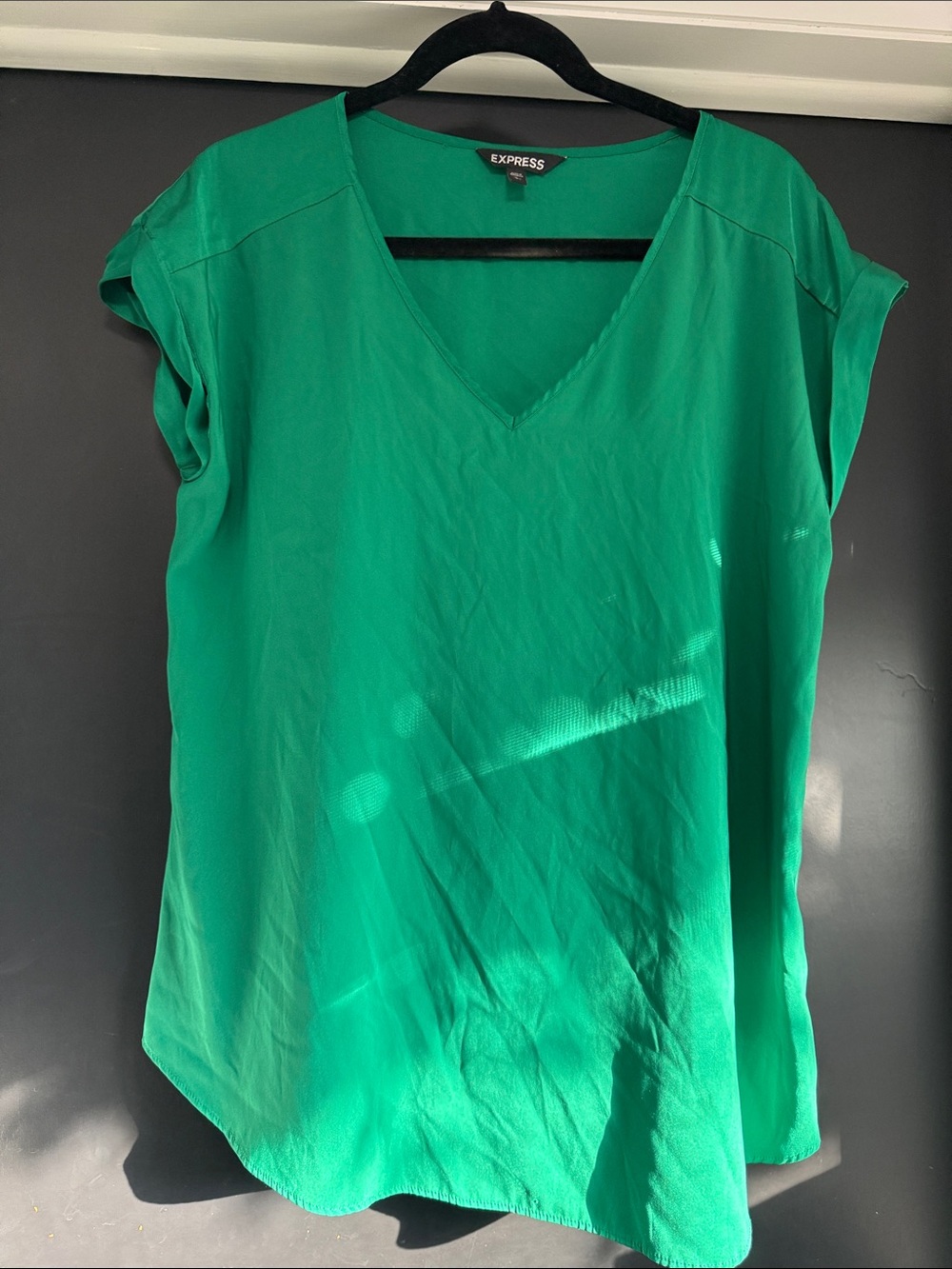 Express Emerald Green V-Neck Cap Sleeve Blouse